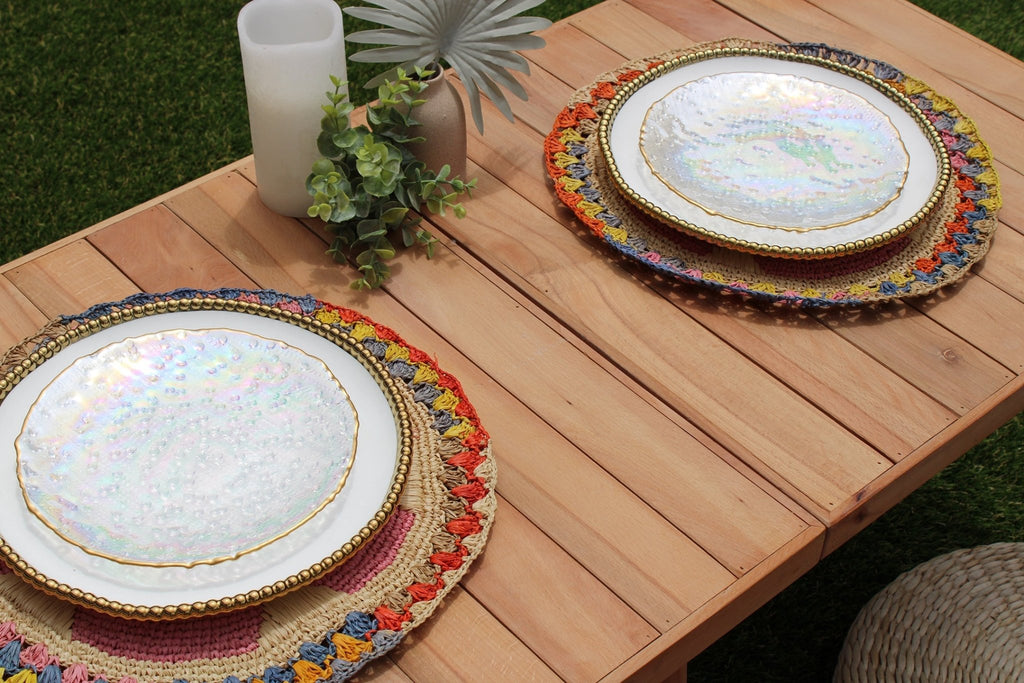 Daisy Raffia Placemat, Colorful Woven tabletop - Che Cose Belle