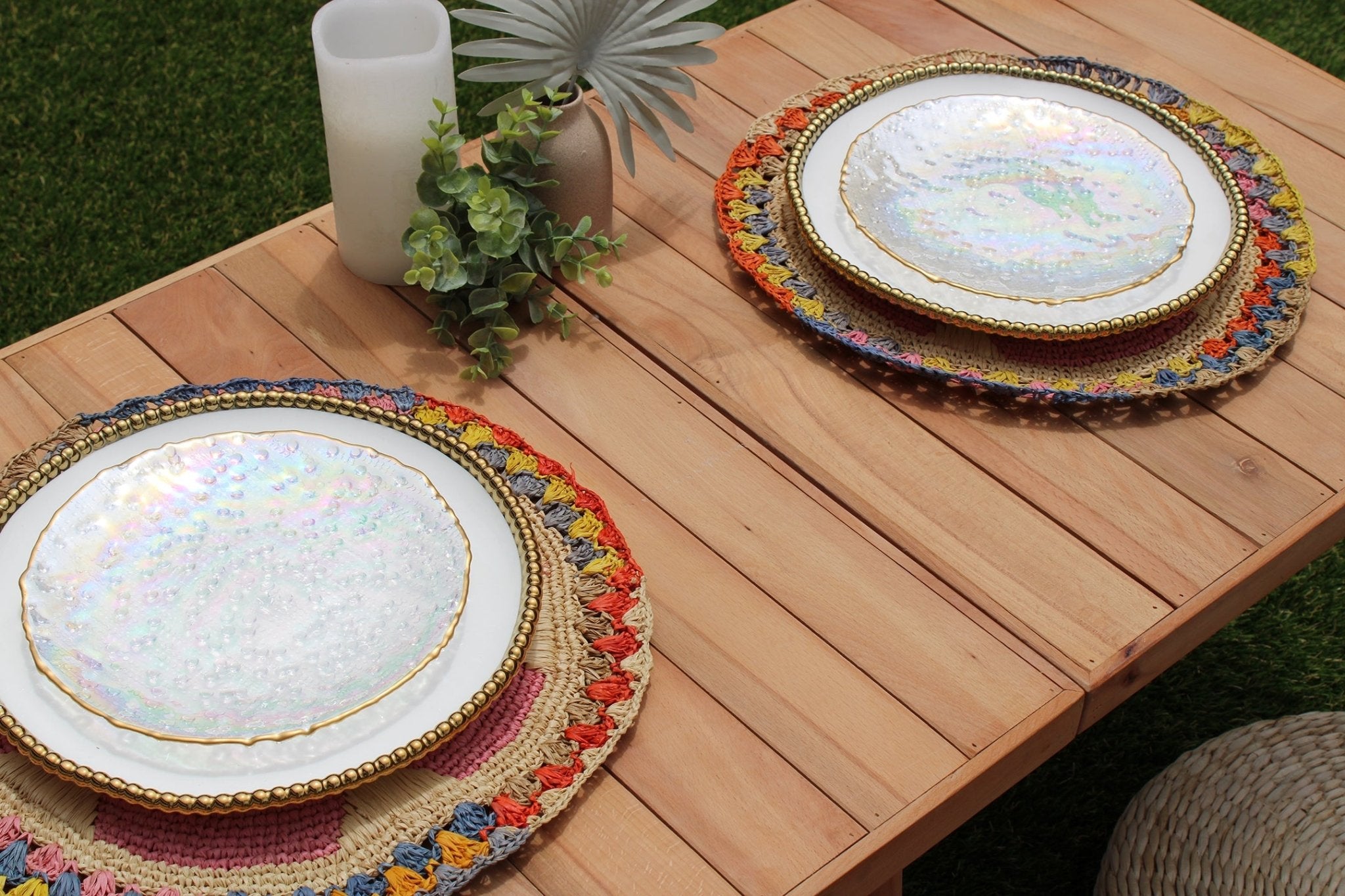 Daisy Raffia Placemat, Colorful Woven tabletop - Che Cose Belle