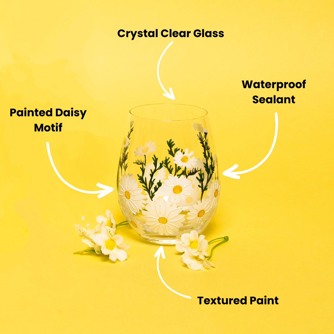 Daisy Painted Stemless Wine Glasses