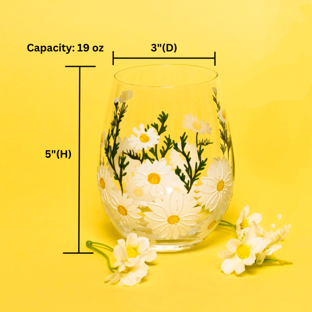 Daisy Painted Stemless Wine Glasses