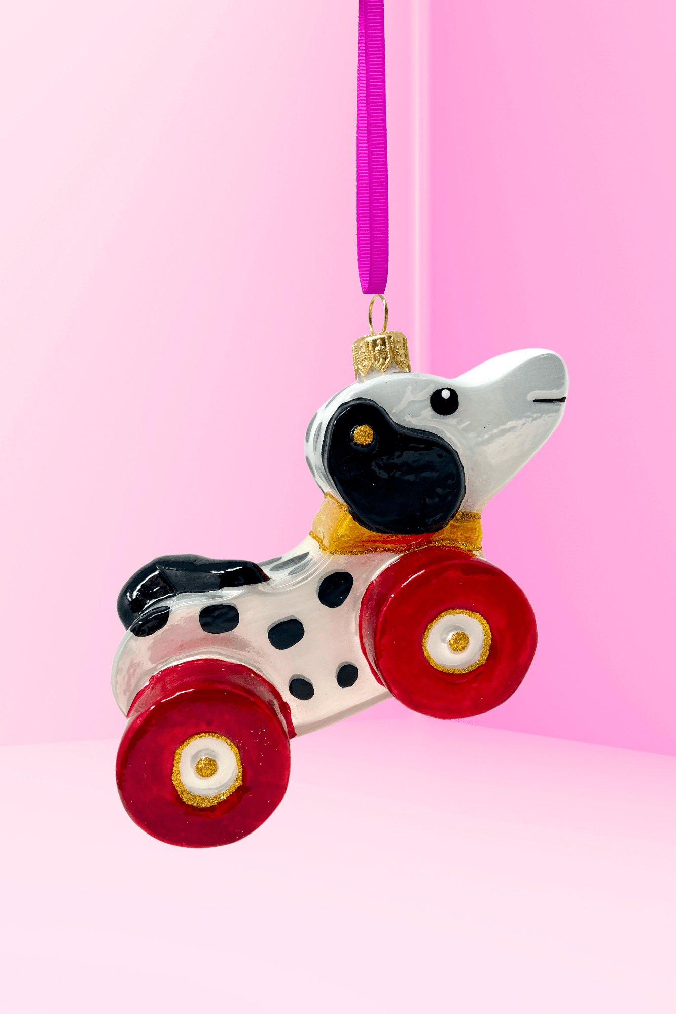 Dalmatian Dog Pull Toy Glass Ornament - Che Cose Belle