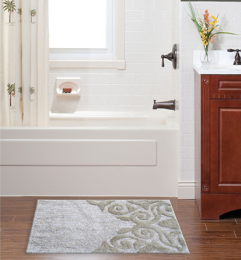 Damask Pattern Bath Rug in Beige & Ivory - Che Cose Belle