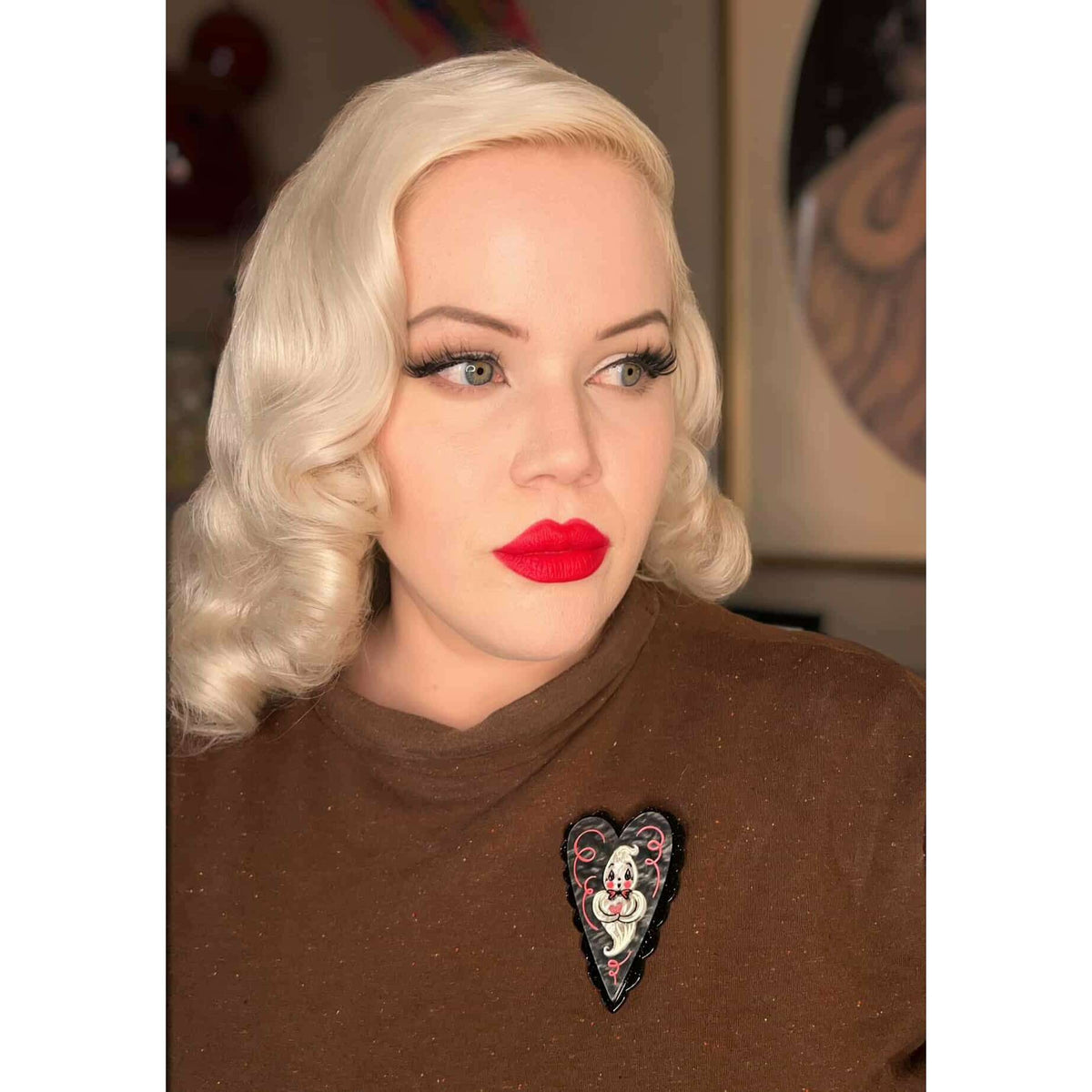 Dancing Cat in Heart Brooch by Johanna Parker x Lipstick & Chrome - Che Cose Belle