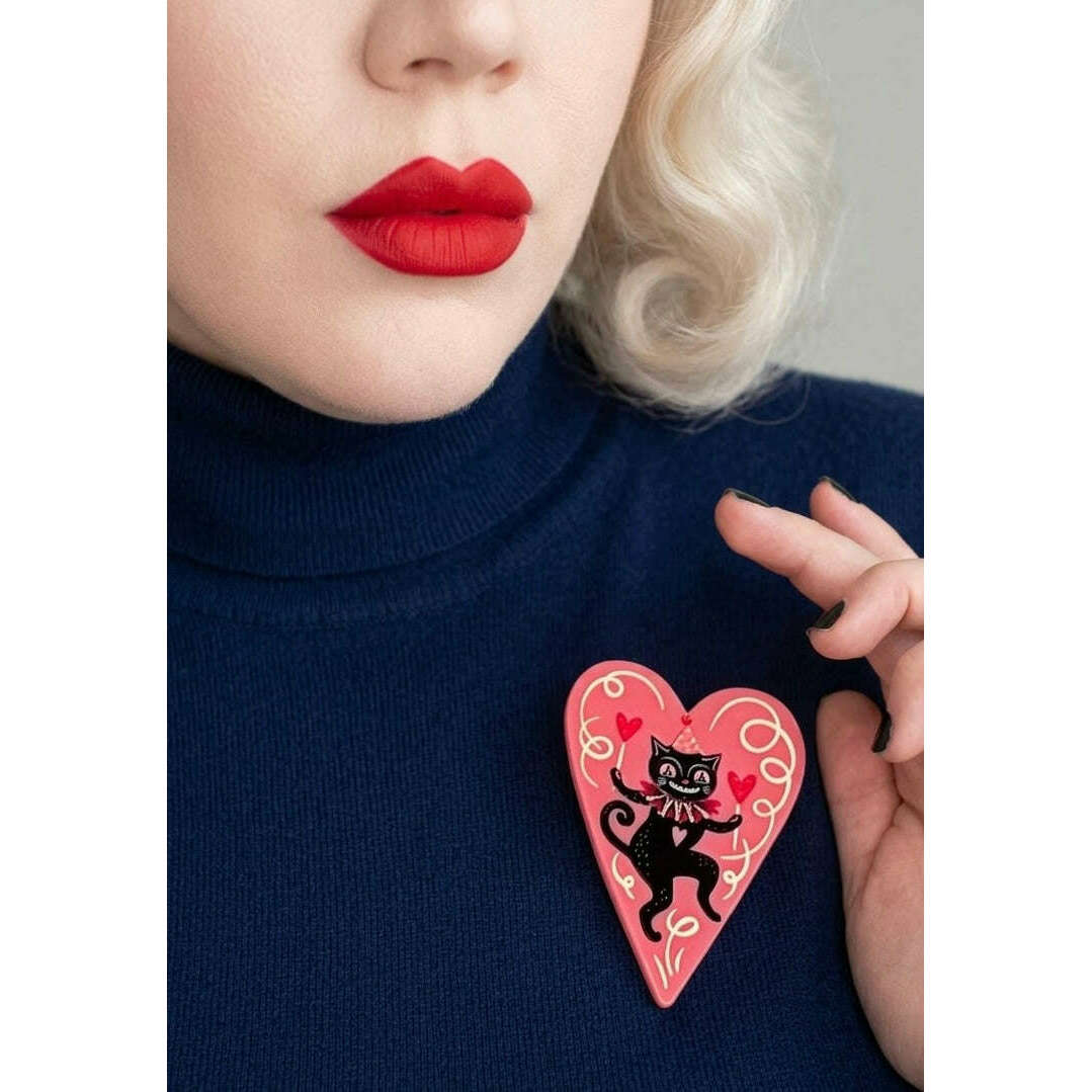 Dancing Cat in Heart Brooch by Johanna Parker x Lipstick & Chrome - Che Cose Belle