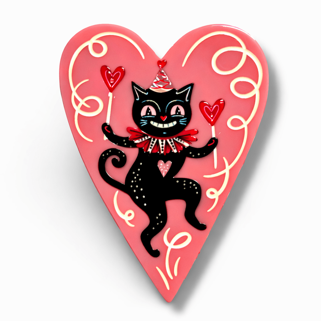 Dancing Cat in Heart Brooch by Johanna Parker x Lipstick & Chrome - Che Cose Belle