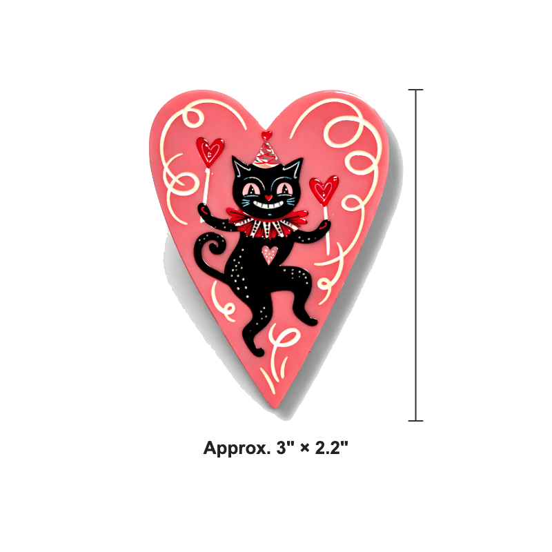 Dancing Cat in Heart Brooch by Johanna Parker x Lipstick & Chrome - Che Cose Belle