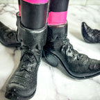 Witch Leg Pillar Candle Holder Halloween Decor Striped Boots Glitter