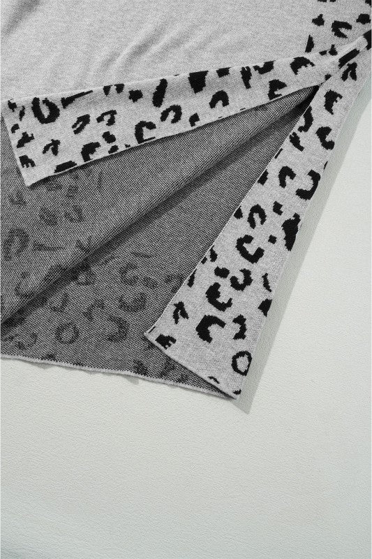 Leopard Mock Neck Side Slit Sweater