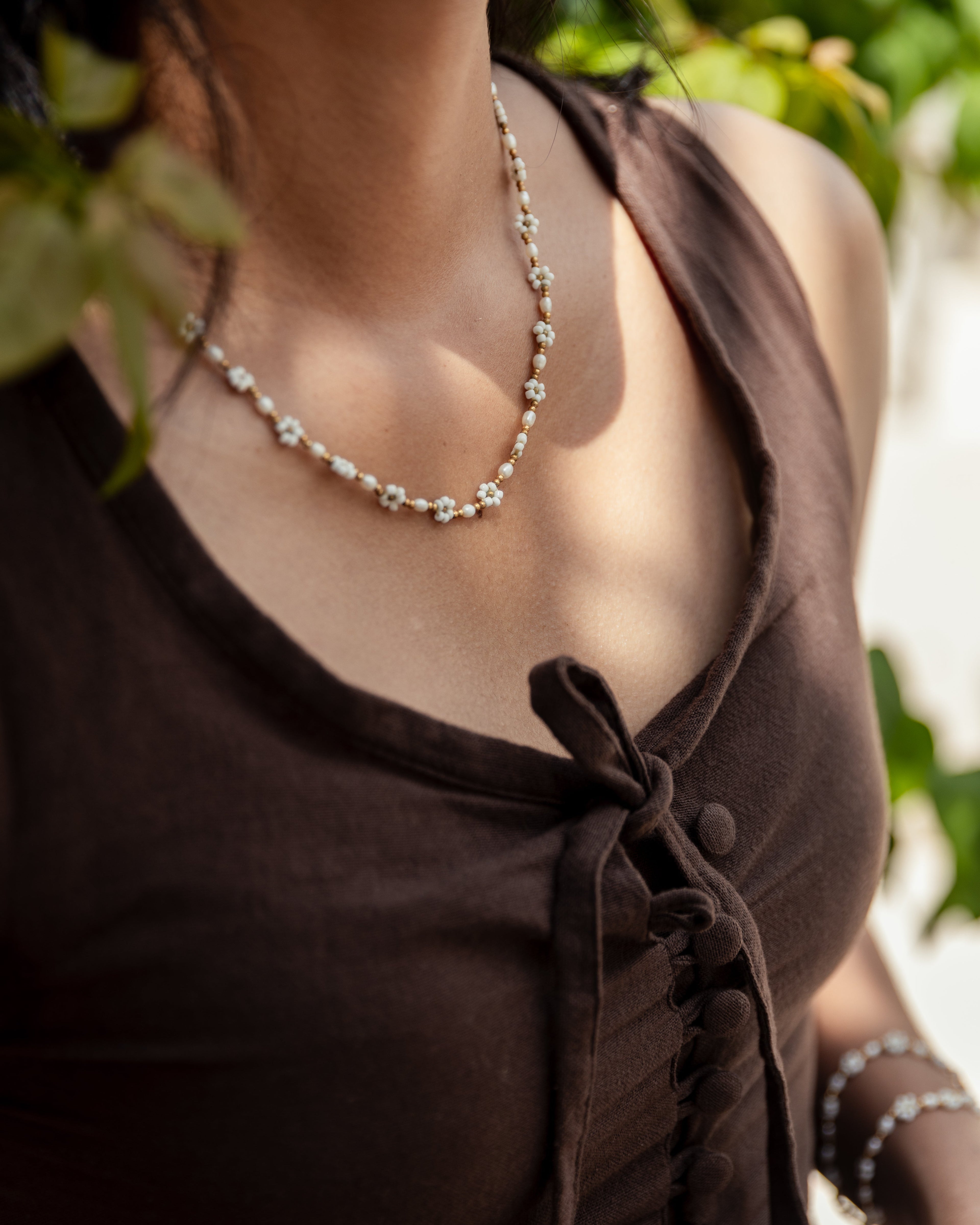 Freshwater Pearl and Flower Beaded Necklace