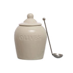 Debossed Stoneware Olive Jars with Slotted Spoon – Set of 2 - Che Cose Belle
