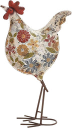 Deco 79 Metal Rooster Decorative Garden Sculpture Indoor Outdoor Distressed Standing Garden Statue with U Shaped Feet, Outdoor Sculpture 10" x 5" x 17", Cream - Che Cose Belle