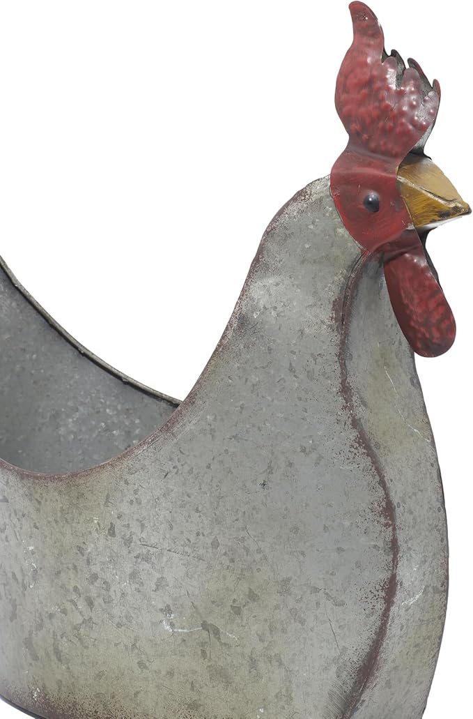 Deco 79 Metal Rooster Indoor Outdoor Planter Large Planter Pot, Planter 12" x 8" x 16", Gray - Che Cose Belle
