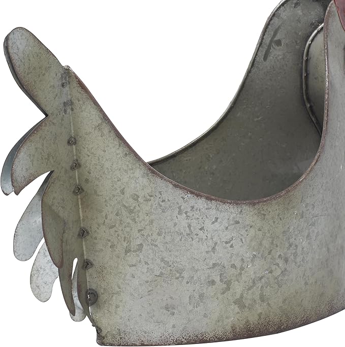 Deco 79 Metal Rooster Indoor Outdoor Planter Large Planter Pot, Planter 12" x 8" x 16", Gray - Che Cose Belle