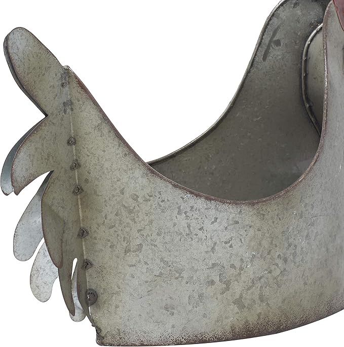 Deco 79 Metal Rooster Indoor Outdoor Planter Large Planter Pot, Planter 12" x 8" x 16", Gray - Che Cose Belle