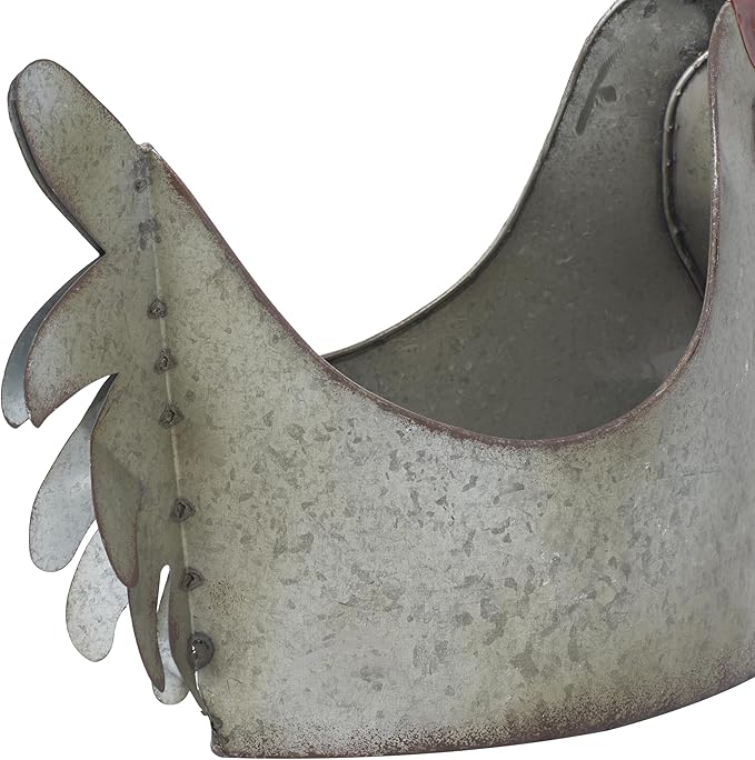 Deco 79 Metal Rooster Indoor Outdoor Planter Large Planter Pot, Planter 12" x 8" x 16", Gray - Che Cose Belle