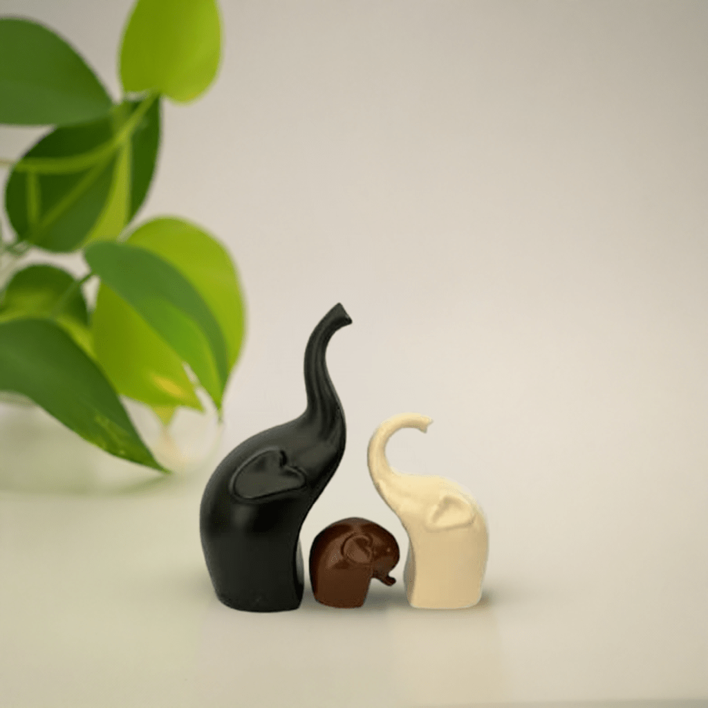 Decorative Elephant Ceramic Figurines set of 3 Black Brown and Off White - Che Cose Belle