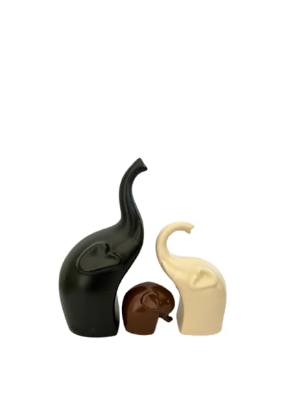 Decorative Elephant Ceramic Figurines set of 3 Black Brown and Off White - Che Cose Belle