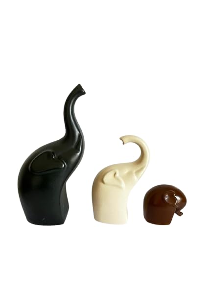 Decorative Elephant Ceramic Figurines set of 3 Black Brown and Off White - Che Cose Belle