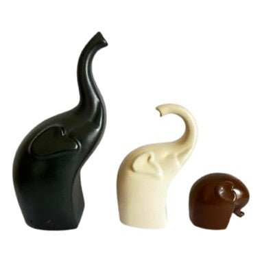 Decorative Elephant Ceramic Figurines set of 3 Black Brown and Off White - Che Cose Belle