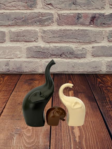 Decorative Elephant Ceramic Figurines set of 3 Black Brown and Off White - Che Cose Belle