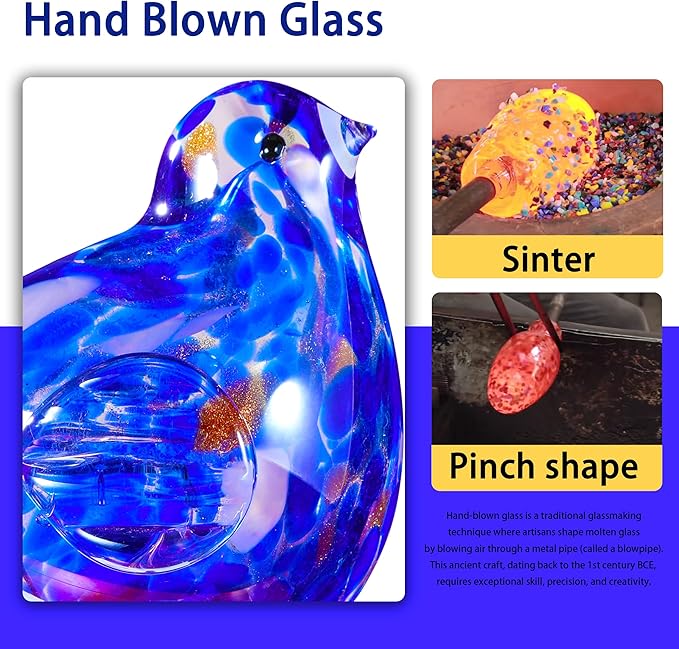 Decorative Solar Lights, Outdoor Solar Bird Stake Lights, Hand Blown Glass Decorative Garden Pathway Lights Outdoor Waterproof Glass Stakes (Dark Blue) - Che Cose Belle
