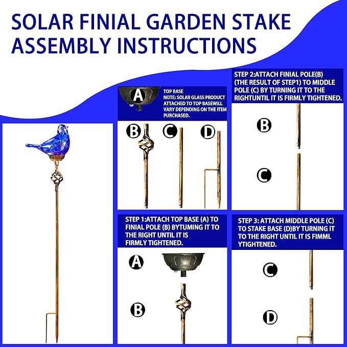 Decorative Solar Lights, Outdoor Solar Bird Stake Lights, Hand Blown Glass Decorative Garden Pathway Lights Outdoor Waterproof Glass Stakes (Dark Blue) - Che Cose Belle