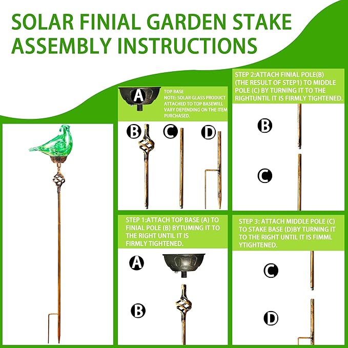 Decorative Solar Lights Outdoor Solar Bird Stake Lights Hand Blown Glass Decorative Garden Pathway Lights Outdoor Waterproof Glass Stakes (Green) - Che Cose Belle