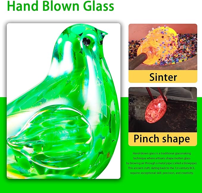 Decorative Solar Lights Outdoor Solar Bird Stake Lights Hand Blown Glass Decorative Garden Pathway Lights Outdoor Waterproof Glass Stakes (Green) - Che Cose Belle