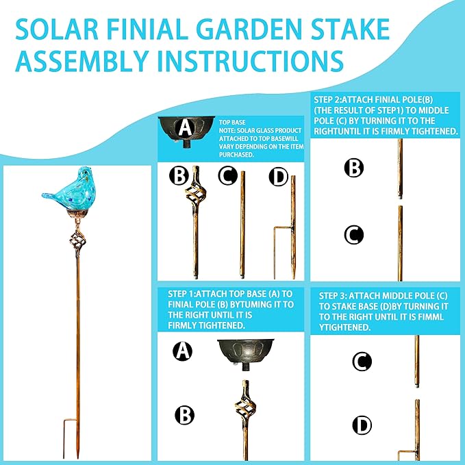 Decorative Solar Lights, Outdoor Solar Bird Stake Lights, Hand Blown Glass Decorative Garden Pathway Lights Outdoor Waterproof Glass Stakes (Light Blue) - Che Cose Belle