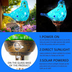 Decorative Solar Lights, Outdoor Solar Bird Stake Lights, Hand Blown Glass Decorative Garden Pathway Lights Outdoor Waterproof Glass Stakes (Light Blue) - Che Cose Belle