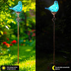 Decorative Solar Lights, Outdoor Solar Bird Stake Lights, Hand Blown Glass Decorative Garden Pathway Lights Outdoor Waterproof Glass Stakes (Light Blue) - Che Cose Belle