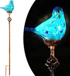 Decorative Solar Lights, Outdoor Solar Bird Stake Lights, Hand Blown Glass Decorative Garden Pathway Lights Outdoor Waterproof Glass Stakes (Light Blue) - Che Cose Belle
