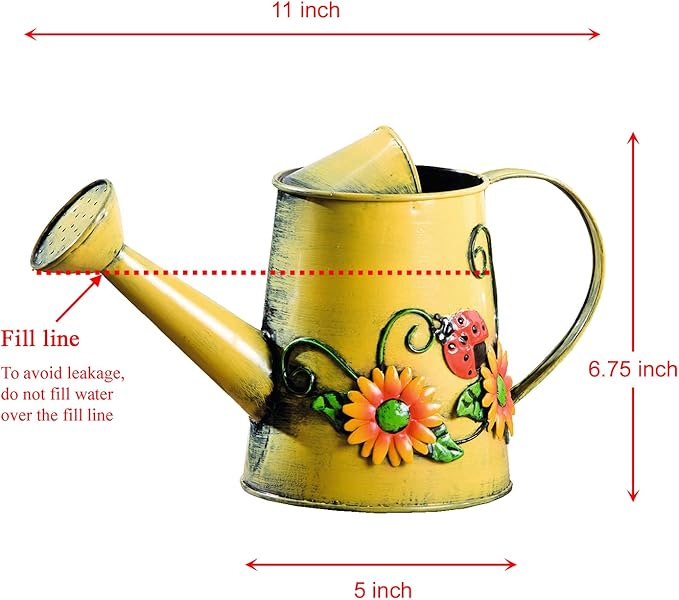 Decorative Sunflower & Ladybug Metal Watering Can (Vol: 4 Cups) | Small Yellow Watering Can | Garden Décor Housewarming Gift for Mother Women Friends Gardeners - Che Cose Belle