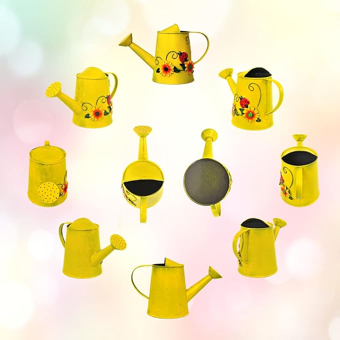 Decorative Sunflower & Ladybug Metal Watering Can (Vol: 4 Cups) | Small Yellow Watering Can | Garden Décor Housewarming Gift for Mother Women Friends Gardeners - Che Cose Belle