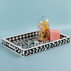 Decorative Tray Alhambra Negra Black White Bone & Resin Inlay – 11" x 17", 12" x 12" - Che Cose Belle