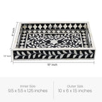 Decorative Tray Alhambra Negra Black White Bone & Resin Inlay – 11" x 17", 12" x 12" - Che Cose Belle