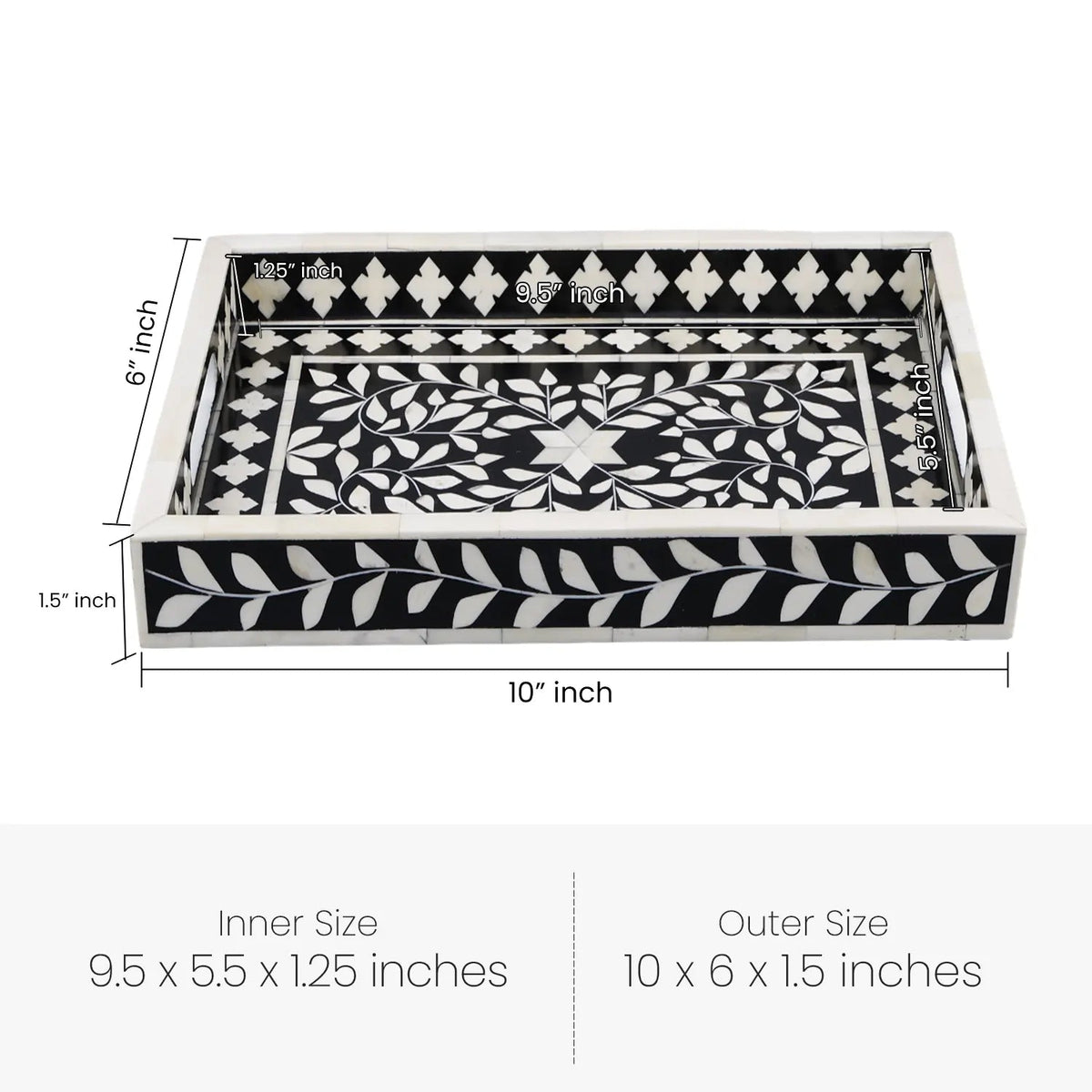 Decorative Tray Alhambra Negra Black White Bone & Resin Inlay – 11" x 17", 12" x 12" - Che Cose Belle