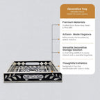 Decorative Tray Alhambra Negra Black White Bone & Resin Inlay – 11" x 17", 12" x 12" - Che Cose Belle