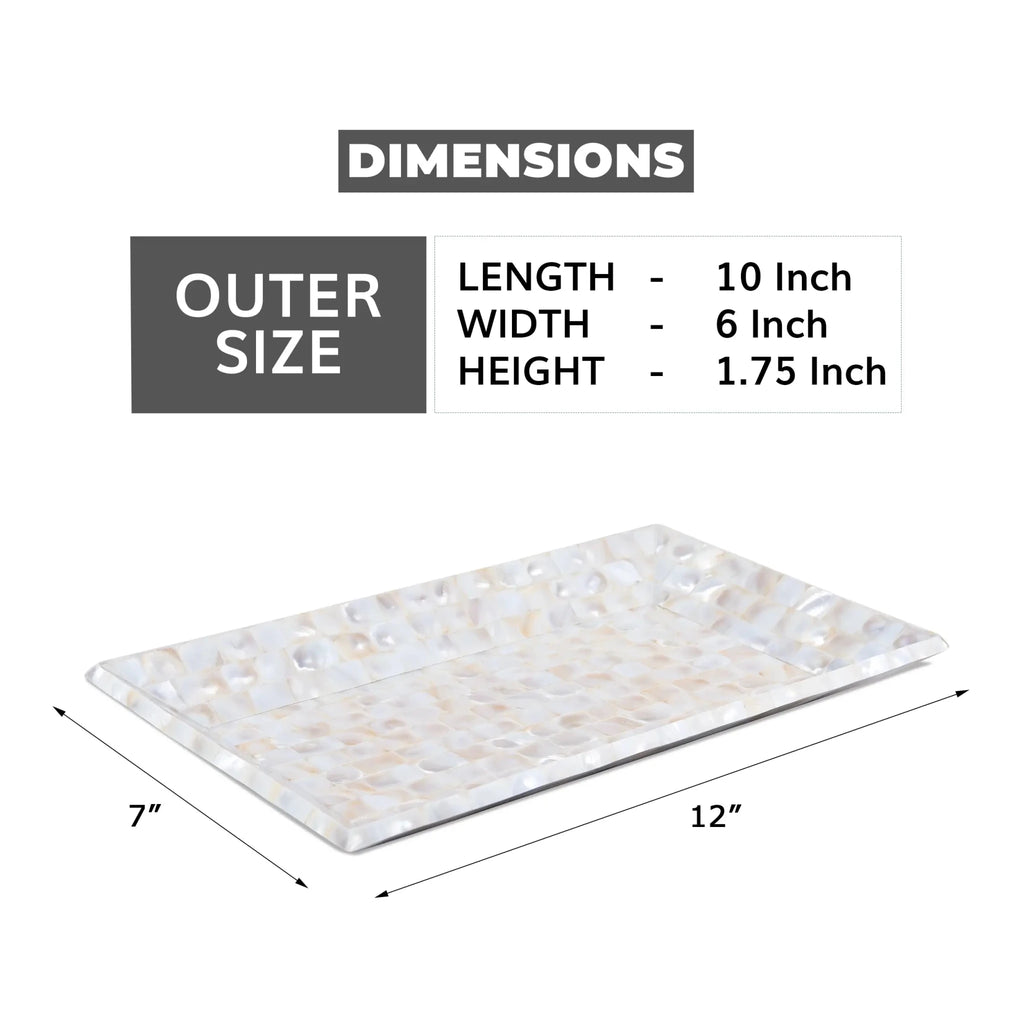 Decorative Tray Mother of Pearl White Vanity & Dresser Organizer – 12" x 7" - Che Cose Belle