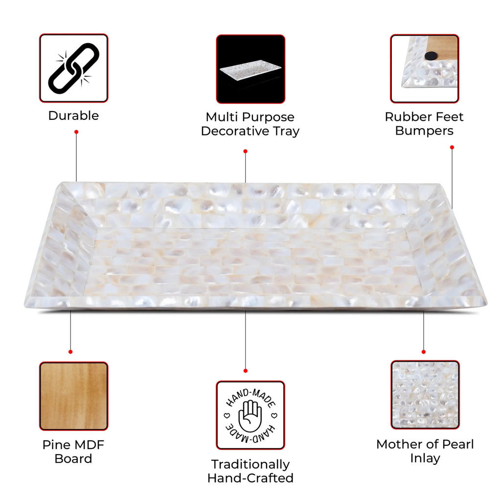 Decorative Tray Mother of Pearl White Vanity & Dresser Organizer – 12" x 7" - Che Cose Belle