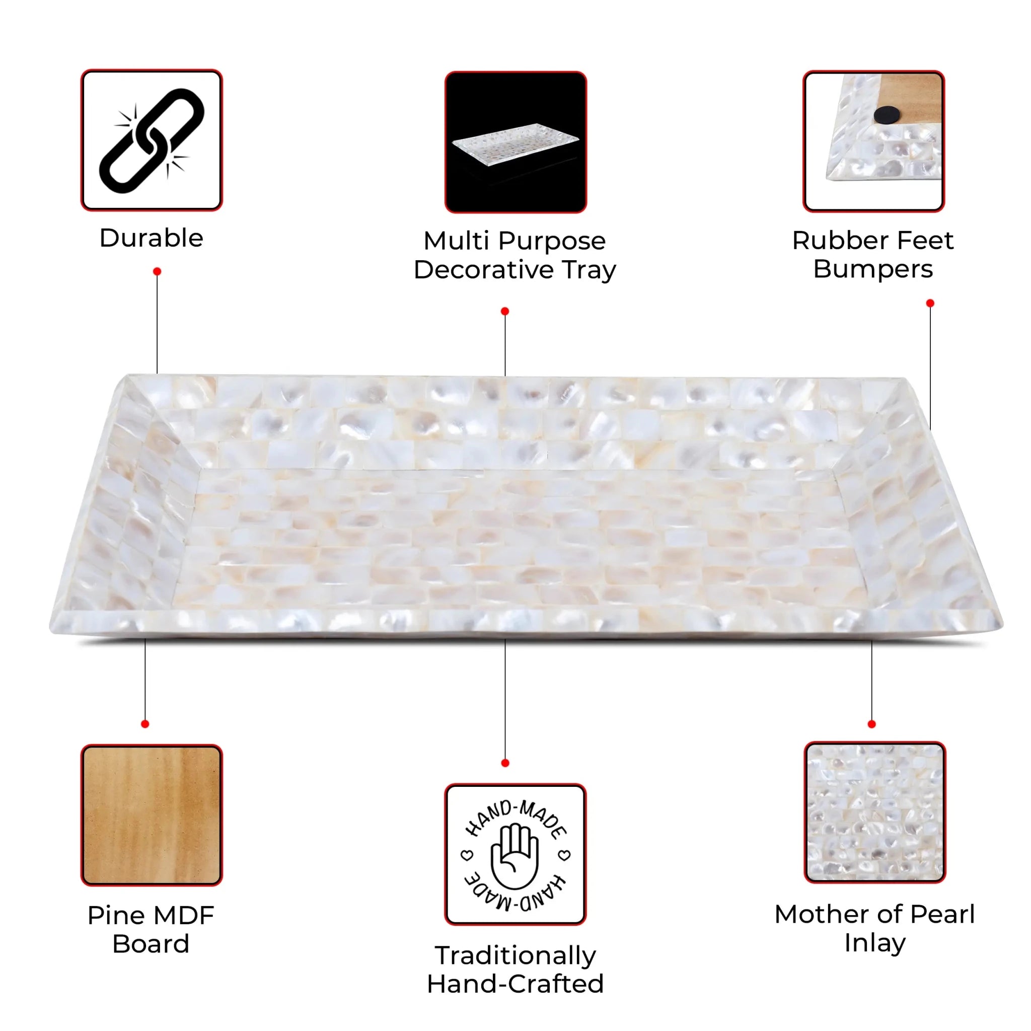 Decorative Tray Mother of Pearl White Vanity & Dresser Organizer – 12" x 7" - Che Cose Belle