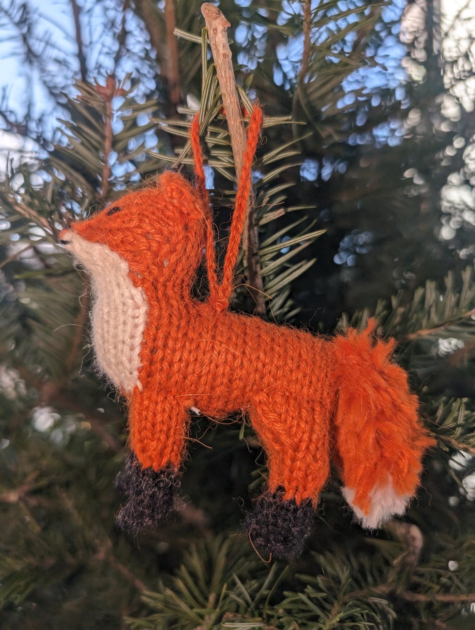 Delightful Orange Hand Knit Fox Ornament Arcadia Home