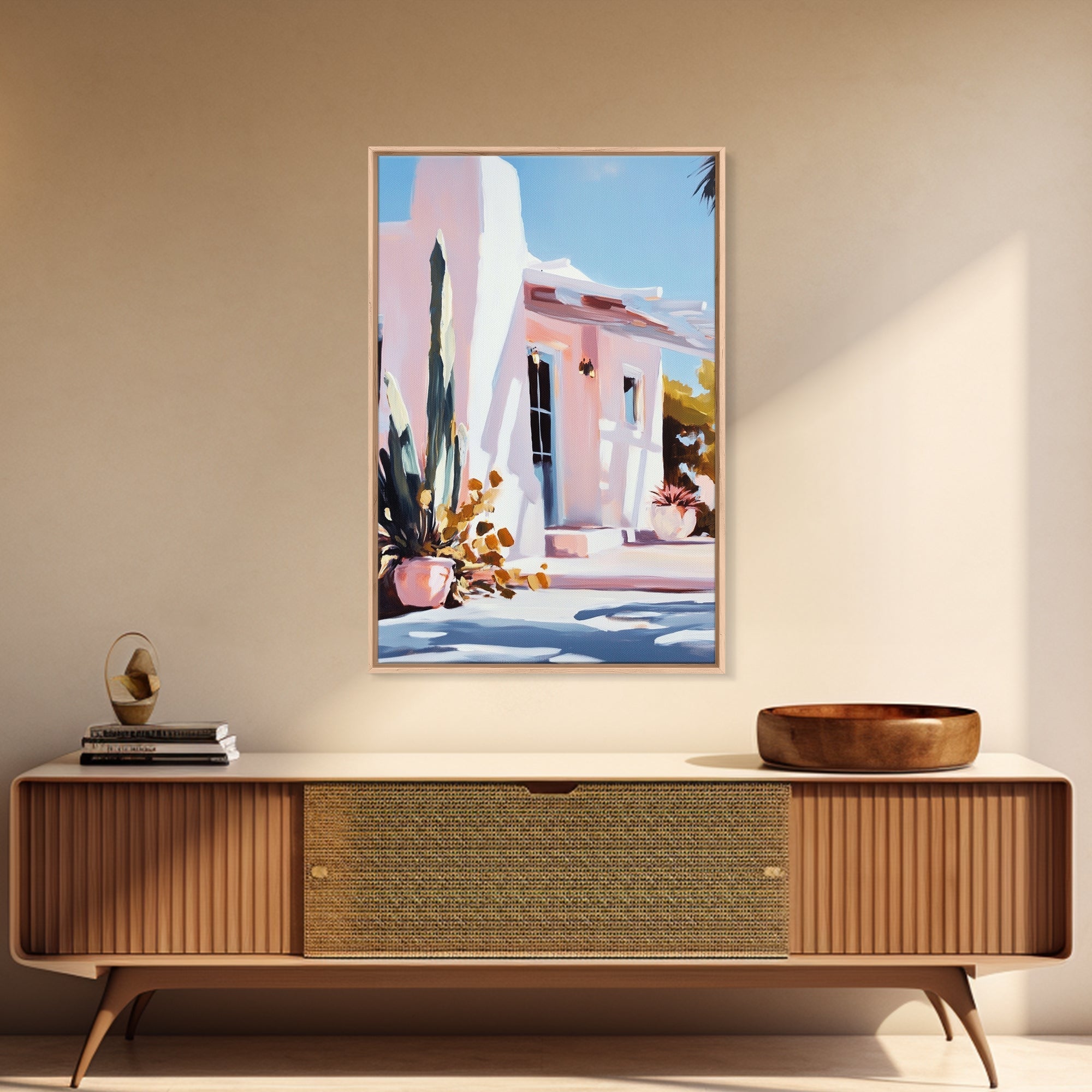 Desert House, Southwest Art, Warm Aesthetic, Boho Home, Framed Canvas Print, Modern Rustic Decor, Living Room Wall Art, Earthy Colors - Che Cose Belle