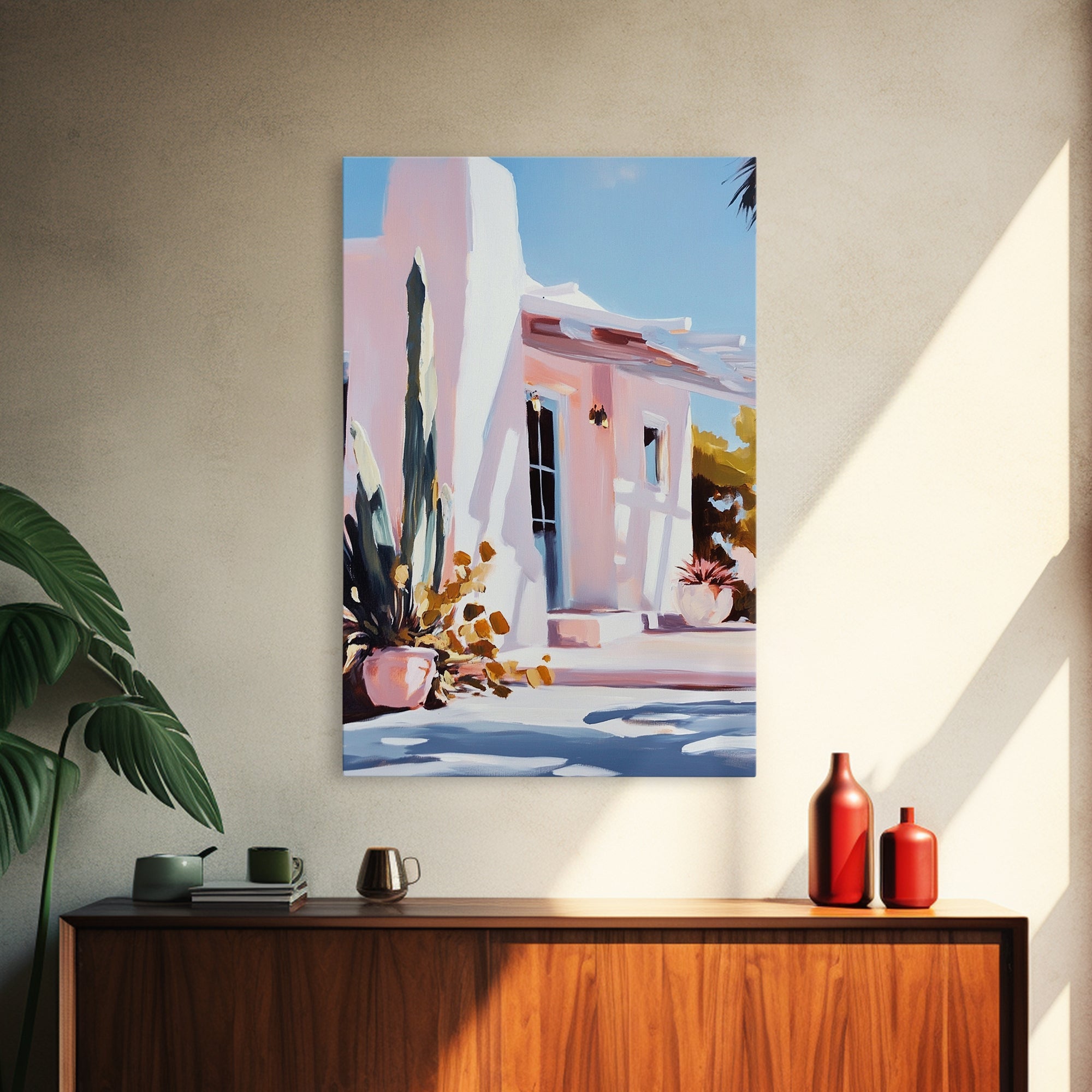 Desert House, Southwest Art, Warm Aesthetic, Boho Home, Framed Canvas Print, Modern Rustic Decor, Living Room Wall Art, Earthy Colors - Che Cose Belle