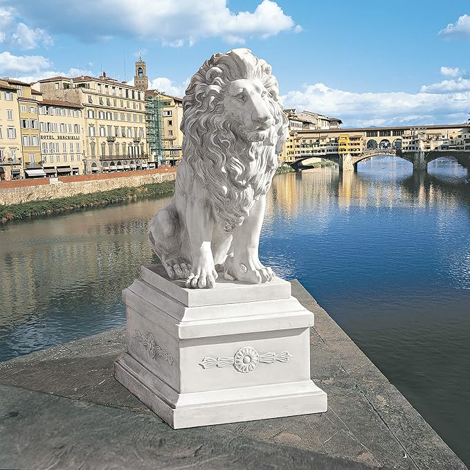 Design Toscano Lion of Florence Sentinel Indoor/Outdoor Animal Statue, 28 Inch Tall, Cast Stone Resin, Antique Stone Finish - Che Cose Belle