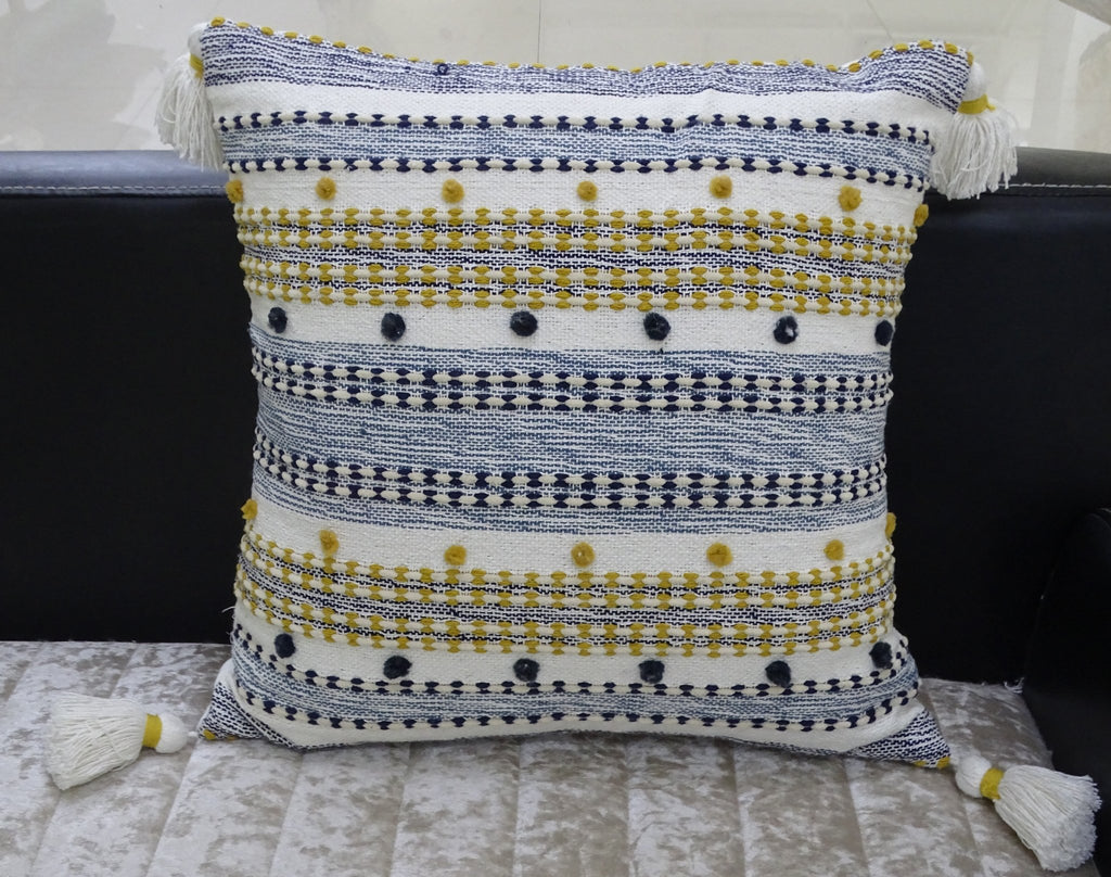 Designer Striped Pillow with Mini Poms and Tassels 20"x20" - Che Cose Belle