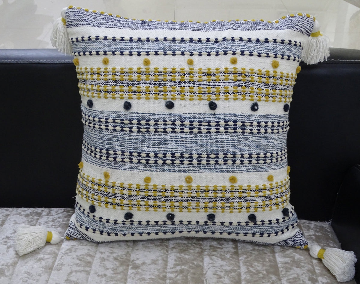 Designer Striped Pillow with Mini Poms and Tassels 20"x20" - Che Cose Belle