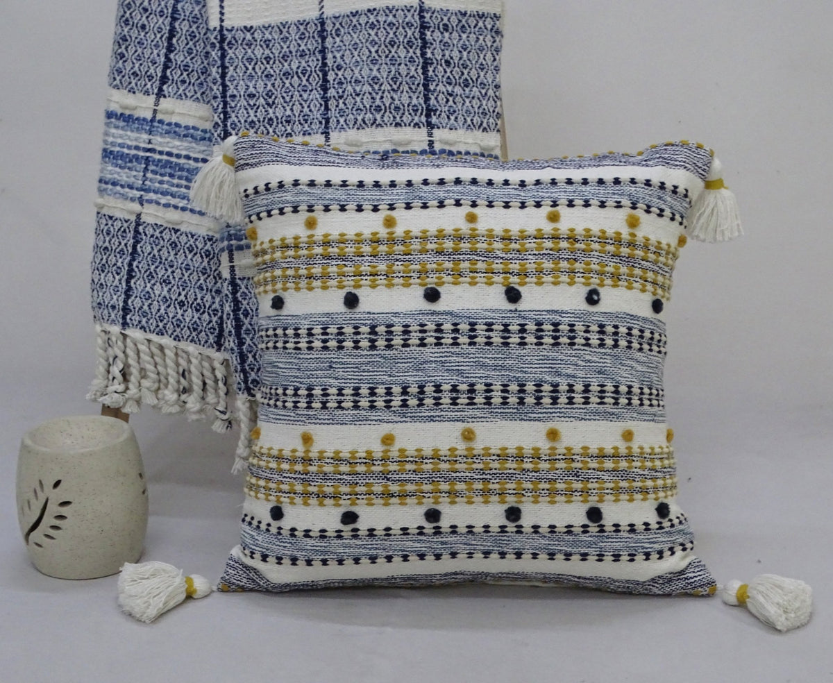 Designer Striped Pillow with Mini Poms and Tassels 20"x20" - Che Cose Belle