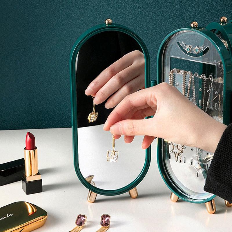 Desktop Jewelry Storage Box Multilayer Dustproof Earrings Rings Necklaces Display Holder Case for Women Jewelry Organizer Box Collapsible Earring Holder Jewelry Organizer Box with Mirror Earring Necklace Jewelry Box Organizer - Che Cose Belle