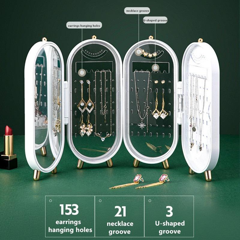 Desktop Jewelry Storage Box Multilayer Dustproof Earrings Rings Necklaces Display Holder Case for Women Jewelry Organizer Box Collapsible Earring Holder Jewelry Organizer Box with Mirror Earring Necklace Jewelry Box Organizer - Che Cose Belle